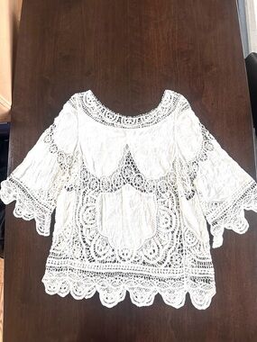 Anthropologie Raga Ivory Crochet Lace Boho Top M Like New